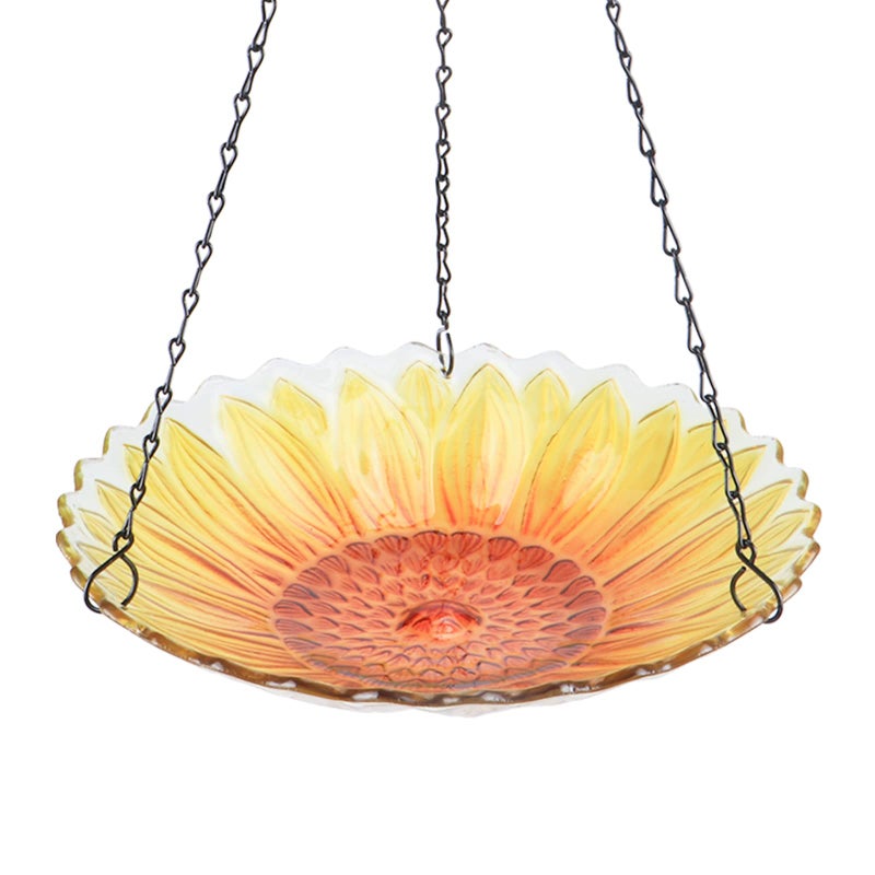 MUMTOP Hanging Bird Bath Outdoor, Sunflower Glass BirdBaths & Birdfeeder with Water Ripple Rim 11 Inch for Garden Yard Patio Decor - Image 1